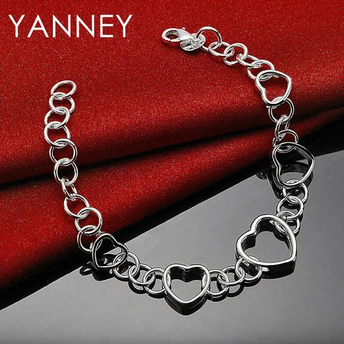 Brazalete de corazón con dije de 8 pulgadas de plata de ley 925 para mujer para joyería de moda - Imagen 24 de 24
