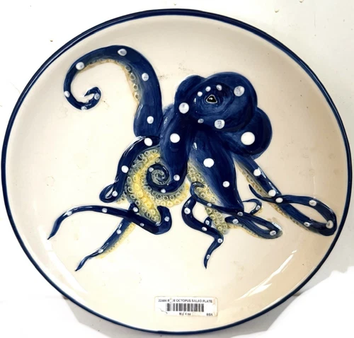 Blue Octopus Salad Plate Server Ceramic Stoneware 8” By Blue Sky Clayworks