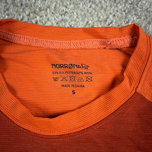 Norrona Shirt Mens Small Orange Blue Equaliser Base Layer Merino Wool Blend - Picture 3 of 11