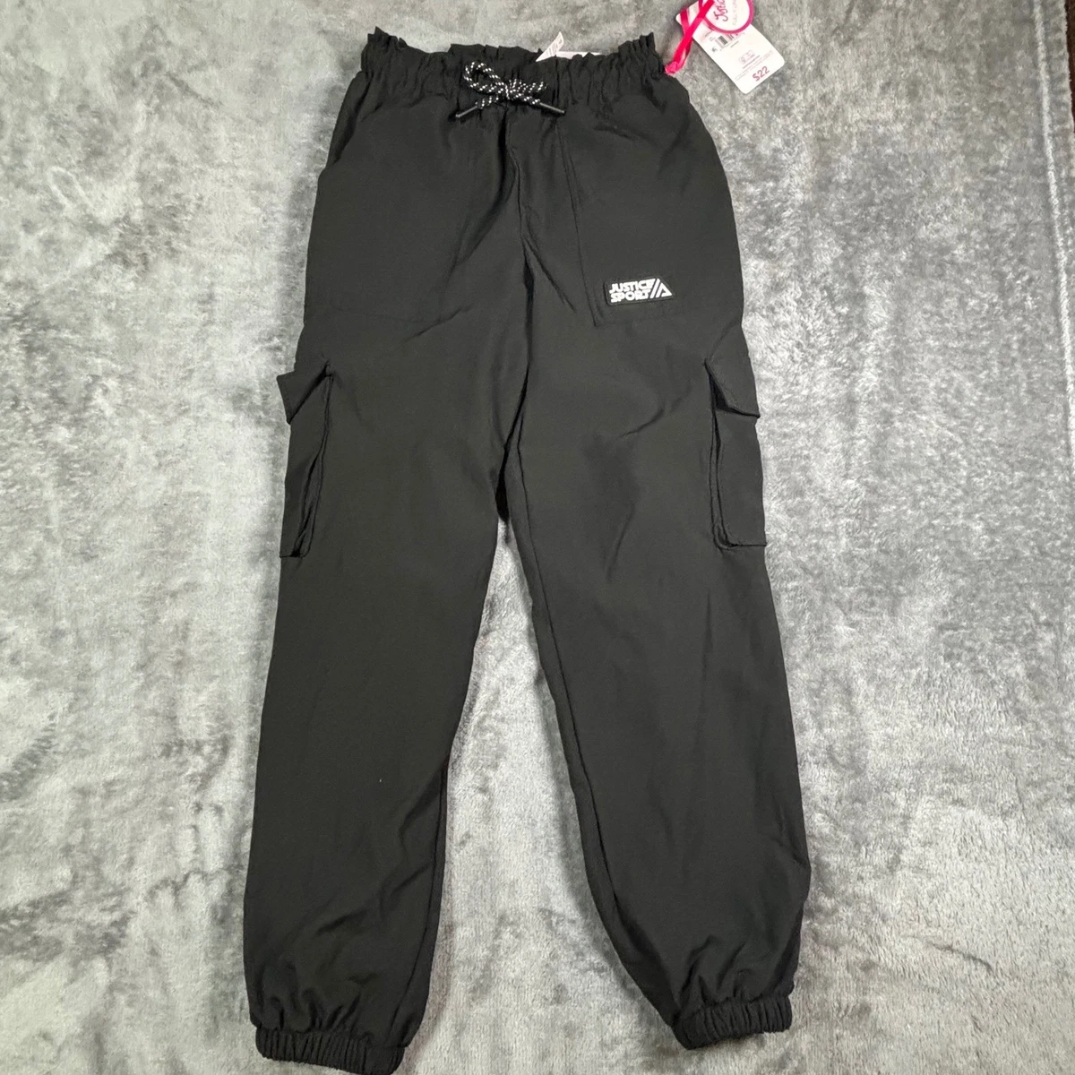 Justice Sport Girls Black Cargo Jogger Pants lined Size S 7/8 NWT