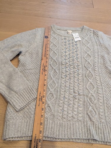 NWT J Crew Women's XL Gray Wool Blend Rhinestone Embellished Cable Knit Sweater - Picture 6 of 8