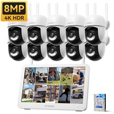 8MP Wireless Security Camera System CCTV 12"Monitor 10CH NVR PTZ Home Security
