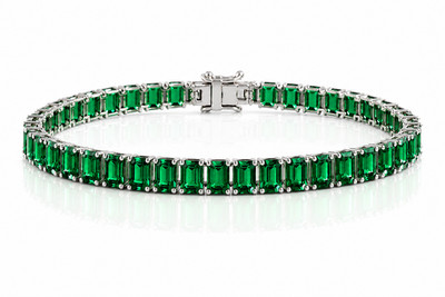 Sterling Silver 925 Emerald Emerald Cut Octagon 6x4mm Tennis Bracelet