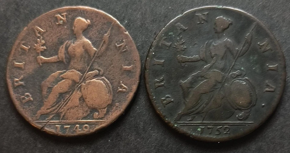 GREAT BRITAIN George II Pair of Halfpennies 1749 & 1752 - Image 2 of 4