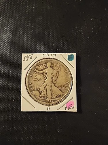 1917-D Reverse Mintmark Walking Liberty Silver Half Dollar In VG Condition