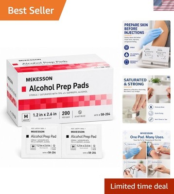 Alcohol Prep Pads, 200 Count - Sterile, Individually Wrapped Wipes, 70% Isopr...