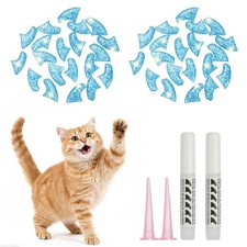 Cat Nail Caps, Cat Claw Covers with Adhesive Glue (40 Pcs, L, Crystal Sea Blue)