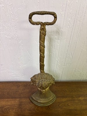 Antique Brass Wheat Sheaf Door Stop Hall Porter Looped Handle 16 Inch Victorian 
