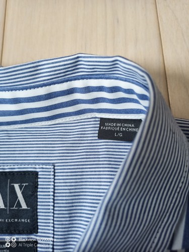 Armani Exchange Long Sleeves Slim Fit Striped Fun Shirt Size L Color White Blue - Picture 3 of 13