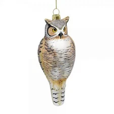 Great Horned Owl Bird Blown Glass Handcrafted Christmas Ornament NIB Cobane