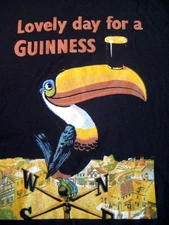 "Lovely Day For A GUINNESS" Men's 2XL Black Cotton Graphic T-Shirt w/Toucan