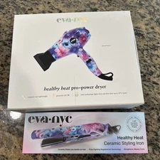 Eva NYC FLORAL 1875W Lightweight Dryer. Flat Iron Ceramic Styling 1.25