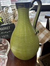 Vintage Mid Century Modern Green Glazed Ceramic Pitcher Vase Pottery Jug 12"