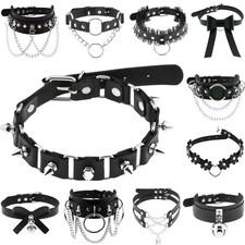 Vintage PU Leather Choker Necklace Rivet Stud Gothic Punk Collar Black Adjustabl