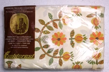 VINTAGE FIELDCRES AMERICAN TREASURES TWIN FLAT SHEET orange green NEW IN PACKAGE