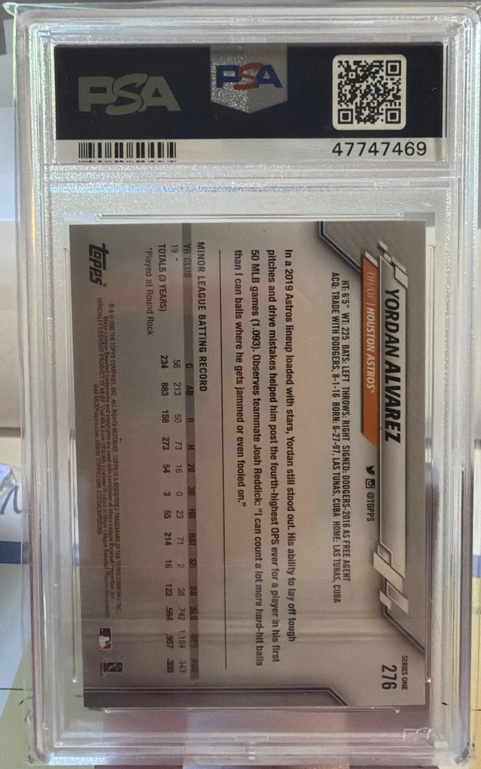 2020 Topps #276 Yordan Alvarez PSA 9 ROOKIE RC 47747469 view 2