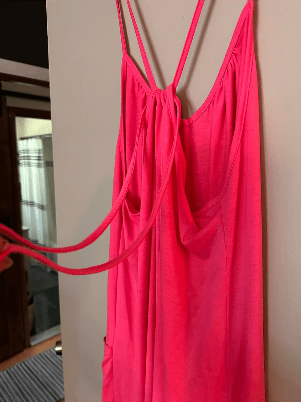 MISSLOOK pink Relaxed Spaghetti-Strap Halter romper with pockets. image 8