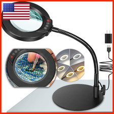 Krstlv 10X Magnifying Glass Light And Stand 5 Color Modes Stepless Dimmable Led