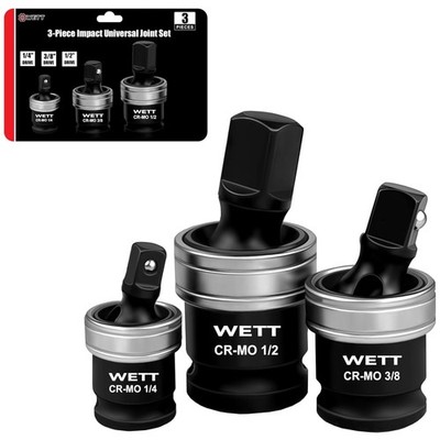 WETT 3-Piece Impact Universal Joint Set, 1/2'', 3/8'' and 1/4'' Drive Socket Swivel