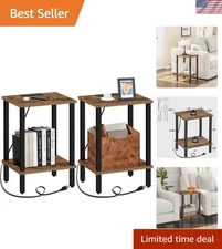 End Table with Charging Station, Side Table with USB Ports and Outlets, Night...