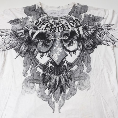 Vintage Y2K Affliction Men's Medium Studded Wings White T-Shirt Made in USA - Picture 6 of 16