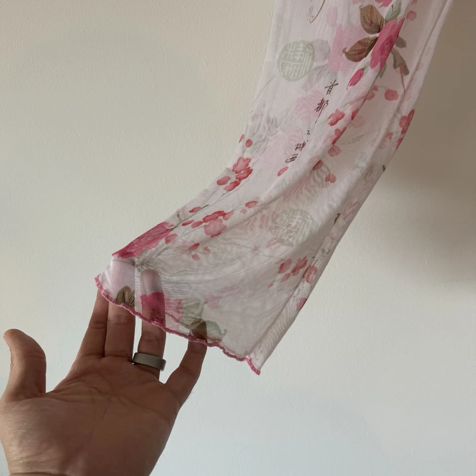 Pantalones transparentes asiáticos florales rosa sello de colección caprichoso hada Y2K coqueta talla grande Foto 2 de 4