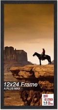 Picture Frame, Black Engineered Wood Frame for2 x 24 Inch Picture 12x24 1
