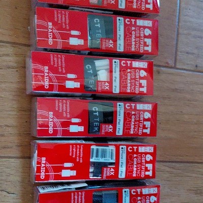 LOT OF 7 - New CT TEK 6ft Braided Lightning Cables (MFi Certified)