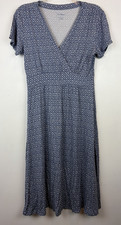 LL Bean Knit Dress Womens Small Print Empire Waist Summer Comfort Casual Coastal