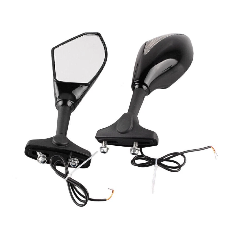 2pcs Rearview Mirrors w/ Amber LED Turn Light Fit Honda Kawasaki Suzuki Yamaha Foto 3 de 4