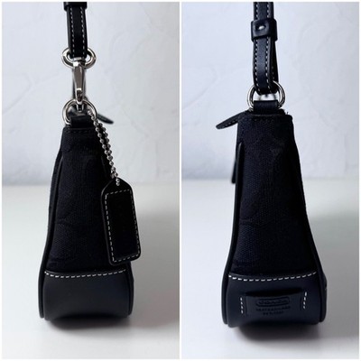 COACH 6094 Black Signature Demi Mini Pouch Bag Canvas Leather Y2K