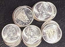 50-BU 1968 Canada Silver .500 10 Cents Canadian Coin 50% Silver Canadian Dime