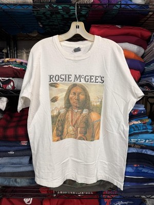 Vintage Screen Stars Shirt Mens Large White Rosie McGee's Native Graphic Tee 90s