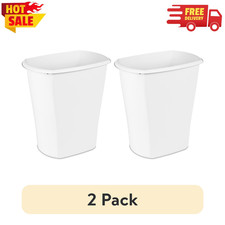 2 Pack Sterilite 10 Gallon Kitchen Trash Can Plastic Garbage Bin No Lid, White