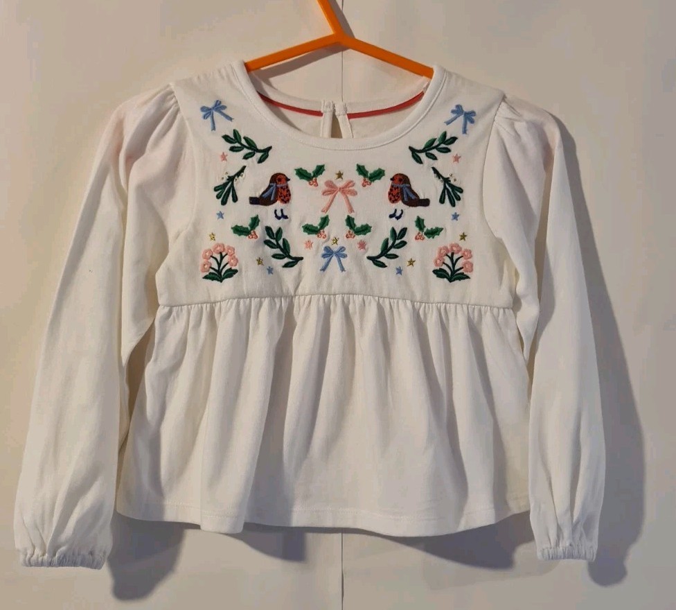 Mini Boden Girls Embroidered Long Sleeve Top Age 5-6 Years Brand New SAMPLE G12