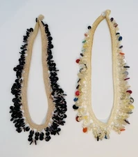 Lot Of 2 Vintage Button Necklaces Crochet OLD Grandmother 25” Boho Grannycore