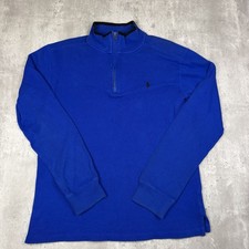 Polo Ralph Lauren Boys XL 18-20 Blue Cotton Quarter Zip Pullover Sweater Pony