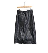 Vintage Northside Fashions Black Leather Knee/Midi Length Pencil Skirt Size 13