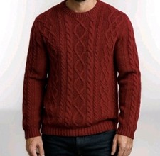 118 Vintage 90s J Crew Oarsman Cable Knit Fisherman Sweater Red Oversize EUC L