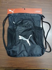 Puma Equinox Carrysack 18"x14" Sackpack Drawstring Black w Gold or Silver Cat