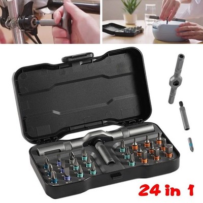 24-in-1 Ratchet Screwdriver Set T-Handle Magnetic Bits Repair Tool Kit Black