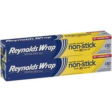 (TWO, 130 SQ FEET) NON-STICK FOIL REYNOLDS ALUMINUM WRAP 12" ROLL USA MADE
