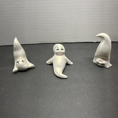 Ceramic Ghosts Set of 3 Vintage 1970s Hand Painted Halloween Adorable Shimmery