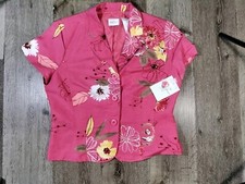 Emma James Pink Floral Linen Blend Short Sleeve Blazer Crop Jacket Women's 14P