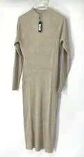 Pretty little thing NWT mock neck maxi dress Ribbed Women’s Size large Beige
