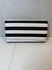 Kut From The Kloth Wallet Womens Black White Striped Slim Tri-Fold Clutch