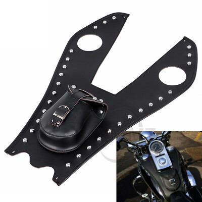 PU Leather Gas Fuel Tank Cover Panel Pad Bib with Pouch for Harley