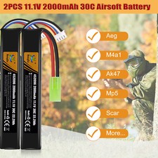 2PCS 11.1V 2000mAh LiPo Battery w/ Mini Tamiya Connector for Airsoft Guns Rifle