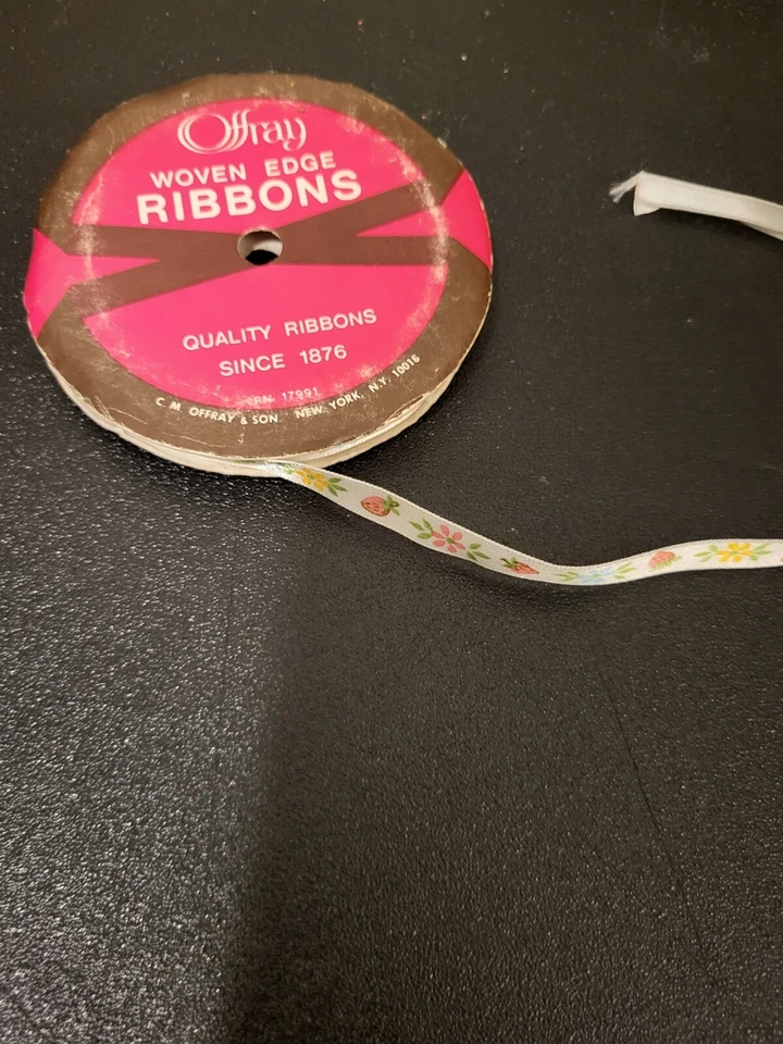 VTG OFFRAY Woven Edge Single Face Satin Floral Ribbon 10 Yds. Great Britain UK - Image 2 of 2
