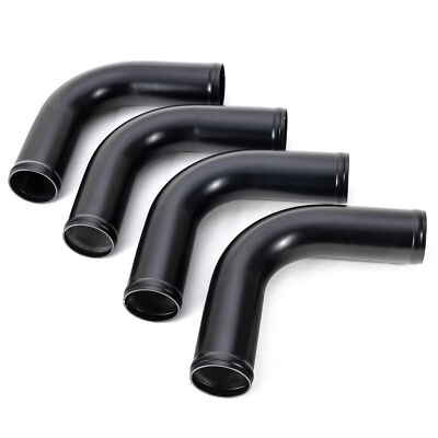 4 x Aluminium Wasser-/Luft-/Ladeluftkühlerrohre (schwarz) - 90 Grad, 76 mm Außendurchmesser